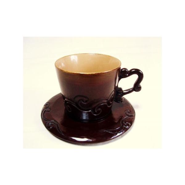 手彫りコーヒーカップ yoshida pottery _ 玉脚コーヒーカップ（さびいろうぐいす） - NODE