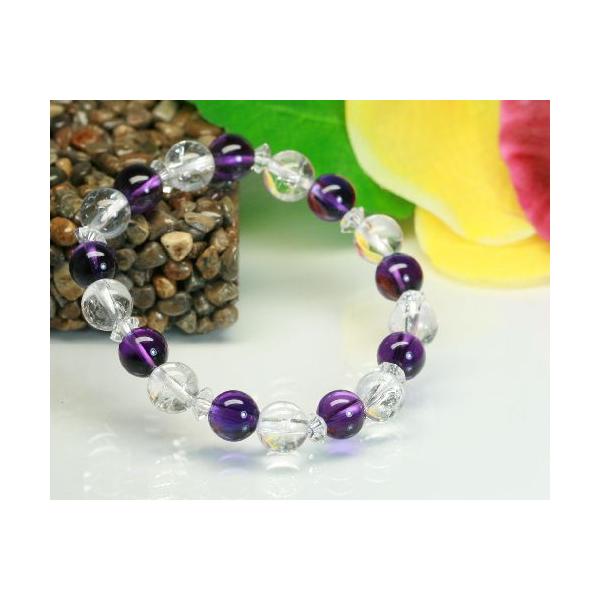 アメジスト クラック水晶 天然石 ブレスレット パワーストーン 癒し
