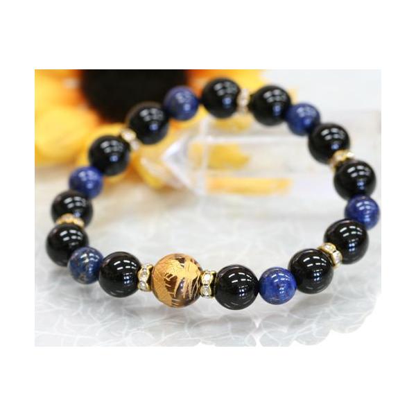 ブレスレット タイガーアイ オニキス 四神 青龍 黄虎目石 ラピスラズリ