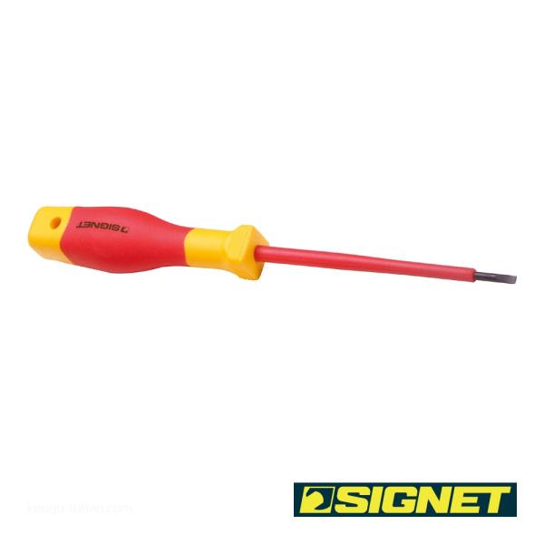 ●名称：絶縁マイナスドライバー 0.5X3●メーカー：SIGNET：シグネット●型番：E30205●電工工具、部品＞絶縁工具＞絶縁ドライバー＞絶縁マイナスドライバー「シグネットの絶縁工具は絶縁工具唯一の国際規格であるIEC60900に適合」...