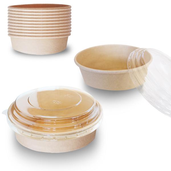 紙製食器 サラダボウル フタ付き 500ml 丸型 サラダ透明 使い捨て容器