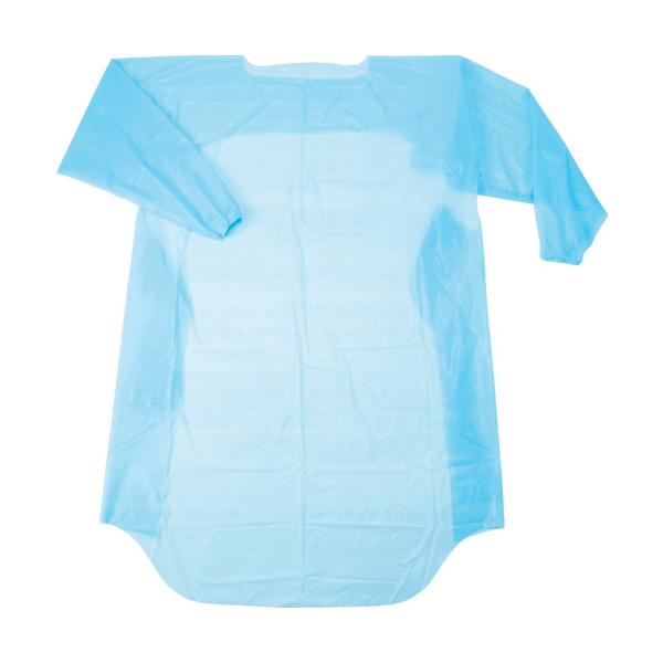 "●使い捨てタイプのポリエチレン製袖付防水エプロンです。<br>●首の後ろ側にスリットが入っており、首元を引っ張るだけで簡単にちぎれ、容易に脱ぐことができます。<br><br>●水周り作業など。<b...