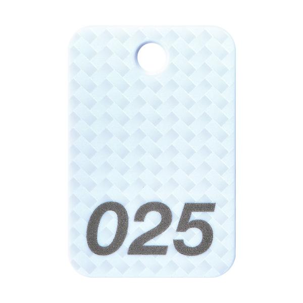 "●お店やホテル旅館などで重宝する番号入りの札です。<br>●網目柄を施した高級感のあるデザインです。<br><br>●色：白<br>●内容：001〜025番<br>●縦(mm)：...