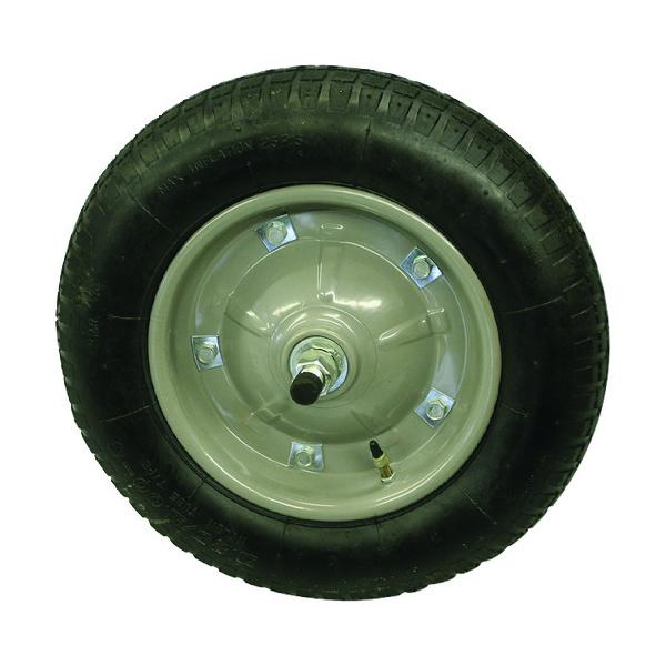 "●車輪両側ネジ止式です。<br>●低価格タイプです。<br><br>●一輪車の取り替え用。（タイヤ、チューブ、ホイルが一体）<br><br>●タイヤタイプ：空気入りタイヤ<...