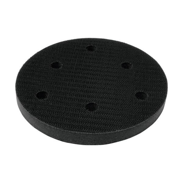 "●吸塵穴の開いたΦ125mmサイズの中間クッションパッドです。<br>●脱着が簡単な面ファスナー付きで、パッドとバフの間に取り付け、緩衝用パッドとして使用します。<br>●柔らかいスポンジのため、曲面に合わせた研磨...