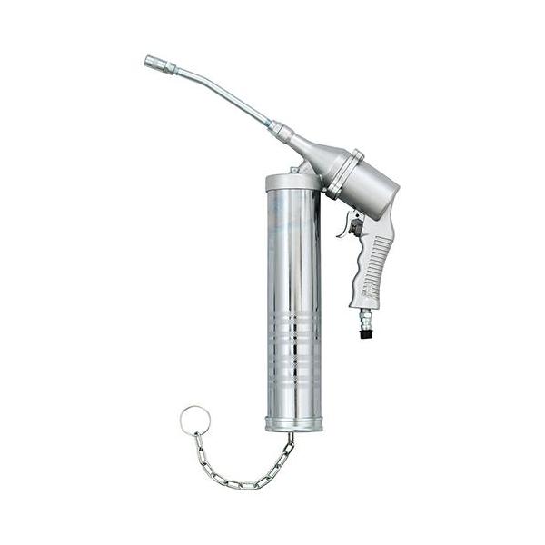 エアーを接続し、レバーを引くことでグリースが連続吐出します。[用途]農機具・機械・自動車のグリース塗布。[機能]チェーン付きで、グリースはジャバラと手詰めの両方が使える2WAYタイプです。[仕様]●単体サイズ：W215mm×D45mm×H4...