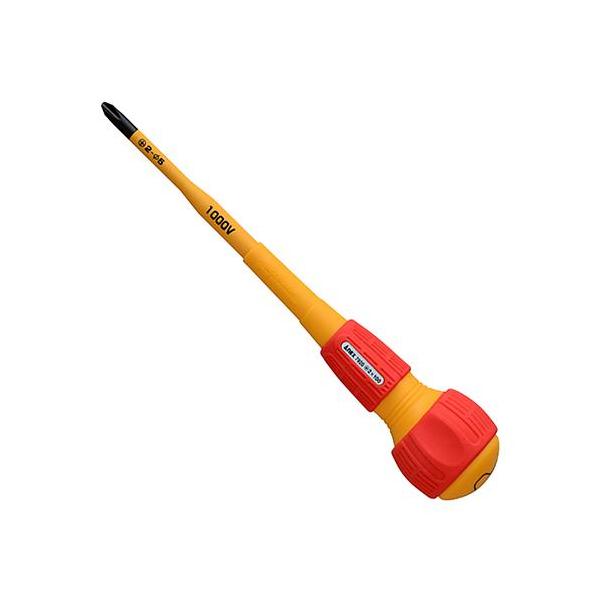 小さいハンドルで素早く回せます。[用途]電気・通信設備工事などのネジの締め付け緩め作業。[機能]狭い箇所に便利なスリム先端です。被膜軸は黄色です。トーション効果でカムアウトを抑制します。電気・通信設備工事などの作業に最適です。耐電圧1000...