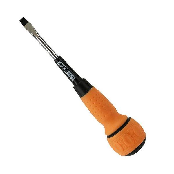 ボール形状グリップを掌で包み込む事で、押しながら回しがしやすく、ネジ頭を潰さないようにネジ回し作業できます。[用途]ネジの締付け、緩め作業。[機能]滑りにくく、ソフトタッチで手に優しい高弾力クッショングリップです。[仕様]●サイズ：(−)5...