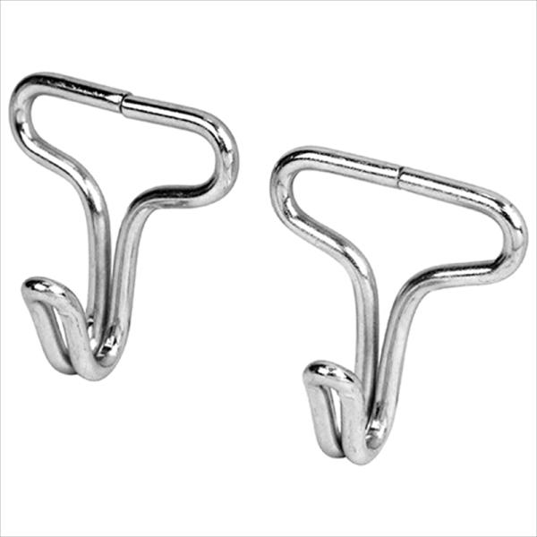 ゴムバンド先端にフックを取り付ける際に使用します。[用途]ゴムバンド用金具。[機能]二本線なのでフックの先で品物・ボディを傷つけにくく、小さいハトメ穴にも掛けることができます。[仕様]●18mm〜20mmゴムバンド用。●2個入。[材質]●ス...