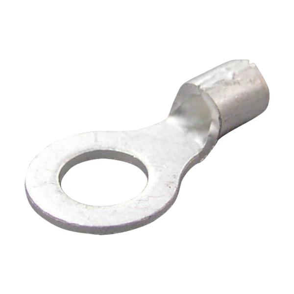 "●接触面(舌部)が丸く、ねじ固定用の取り付け穴がある裸圧着端子です。<br><br>●軟鋼のより線電線の接続に。<br><br>●電線抱合範囲 より線(［［ＭＭ２］］)：0.2〜0.5&lt...