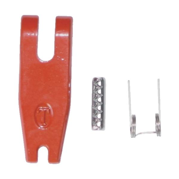 "●eフック0.63t用の取り換え用ハズレ止め金具セットです。<br>●板、バネ、スプリングピンの三点セットです。<br>●0.63ｔタイプはアイボルトM6〜Ｍ20に、1.25ｔタイプはM8〜Ｍ27まで対応可能です。...