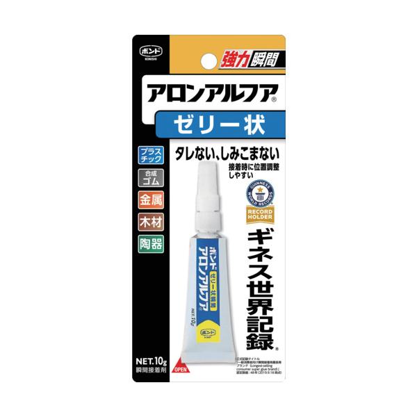 "●コルク、厚紙など吸い込みやすい材質も瞬時に接着します。<br>●ゼリー状だから、充填接着が可能です。<br><br>●プラスチック・金属・合成ゴム・木材・陶磁器の接着。<br><br...