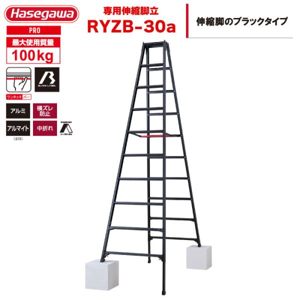長谷川工業 伸縮専用脚立 RYZB-30a 10段 10尺 ブラック 天板2.82〜3.13 