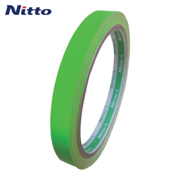 日東エルマテ 蛍光ラインテープ|特長:太陽光や照明により蛍光を発し鮮明に見えます。 設置が容易なはく離紙付です。