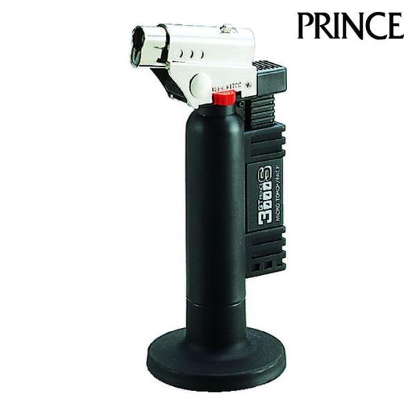 PRINCE ガストーチ|特長:細口タイプで扱いやすい設計です。 縦、横、逆さ、どんな角度でも安定した炎です。 専用ガス注入タイプです。