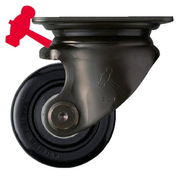 ハンマー プレート式低床式キャスター(ナイロン車)|特長:ナイロン車輪は特殊ナイロンのため、重荷重で長時間固定されても荷重によるゆがみは残りません。