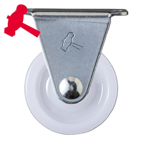 ハンマー プレート式ナイロンキャスター|特長:最も生産量が多く、様々な場所で使用されています。 RoHS適合品です。