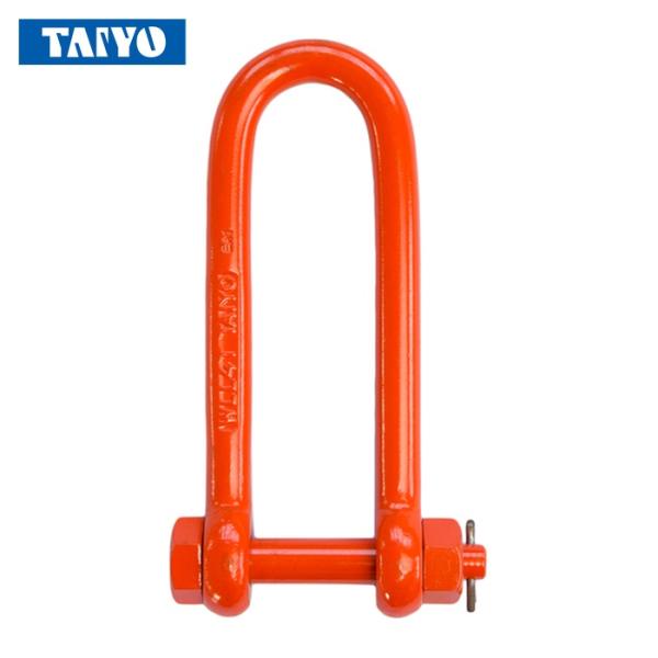 TAIYO シャックル|特長:安全・軽量・強靭と3拍子そろった定番品です。 ふところの深いシャックルです。 ピンは先取り加工しています。