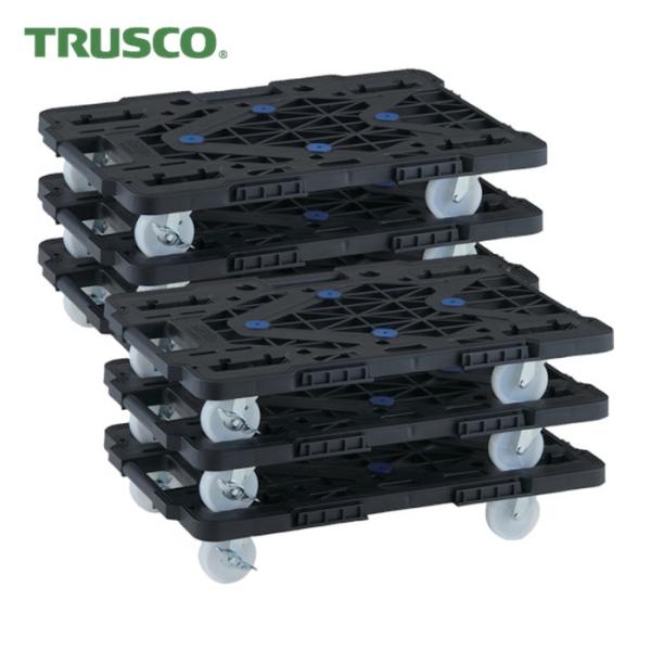 TRUSCO 樹脂製平台車(連結タイプ)|特長:6台セットのお買い得品です。 メッシュ構造の採用で、従来品よりさらに軽量で移動が簡単です。 縦・横方向に連結が可能です。