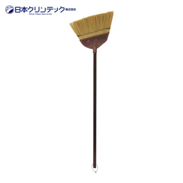 日本クリンテック ほうき|特長:土砂・粗ゴミの掃除に適したかための水気に強い穂先です。 セミロング柄なので腰を屈めず楽に掃けます。 ワイド穂先で広く早く楽に掃けます。