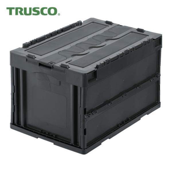 TRUSCO 折りたたみコンテナ|特長:シボ加工を設けているので、ラベルを貼ることができ、ラベルののりを残すことなくはがせます。 使わない時は折りたたむことにより、輸送運賃・保管スペースを大幅に削減することができます。 組み立て時も、折りた...