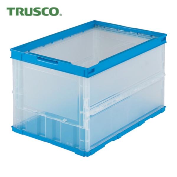 TRUSCO 折りたたみコンテナ|特長:シボ加工を設けているので、ラベルを貼ることができ、ラベルののりを残すことなくはがせます。 折りたたんだ時の高さを最大限まで追求、従来タイプに比べて最大35%低く、これにより輸送運賃・保管スペースを大幅...