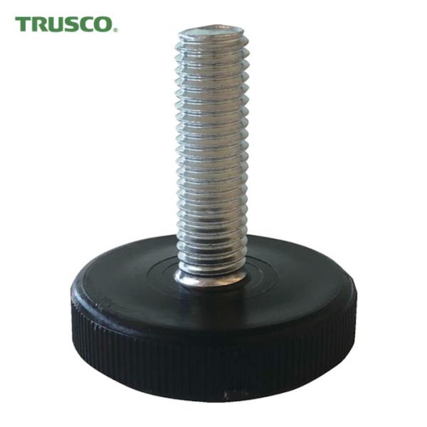 TRUSCO アジャスターボルト|特長:台座が小さく、薄型、ねじが短く、卓上用にも最適です。 台座にはローレット加工が施されているため、掴みやすく回しやすいです。 付属の六角ナットで高さの微調整が可能です。