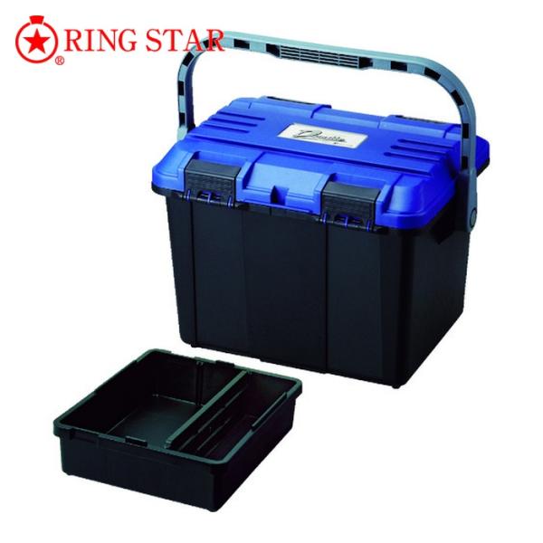 RING STAR 樹脂製工具箱|特長:便利な両開きでフタを外すことができます。 収納性抜群でオールマイティに収納でき、あらゆる作業工具の収納も可能です。 耐荷重500kgで踏み台、椅子としても使用できます。