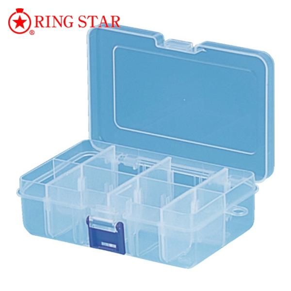 RING STAR パーツケース(樹脂製)|特長:深底タイプでたっぷり収納することが可能です。 蝶番、バックルはオール別部品を使用し、耐久性は抜群となっております。 仕切板ロック機能付です。