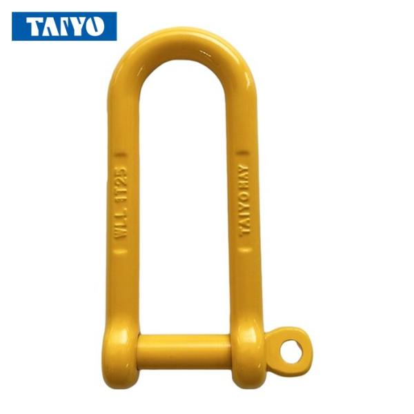 TAIYO シャックル|特長:本体とピンが一体型になっています。 ピン脱落防止機能付きです。 高所作業に最適です。
