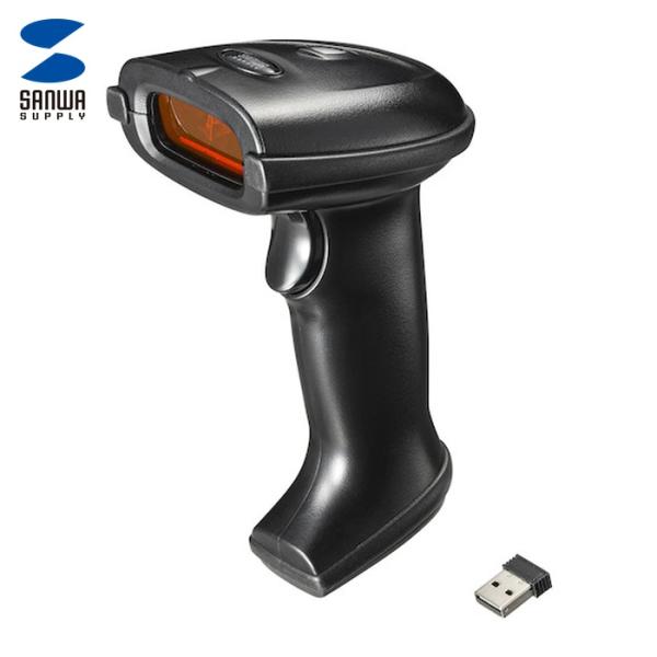 サンワサプライ BCR-WL1D1BK 1次元ワイヤレスレーザーバーコードリーダー(1次元・1D・2.4GHz無線・有線・スタンド付き) (1台)