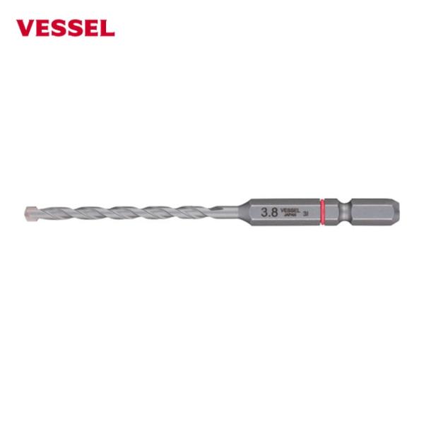 VESSEL コンクリートドリル(6.35六角軸)|特長:両刃2枚刃で切削の負荷を分散し高耐久です。 マルチタイプで様々な被削材の穿孔が可能です。 クッションリングでサイズを色分けしています。