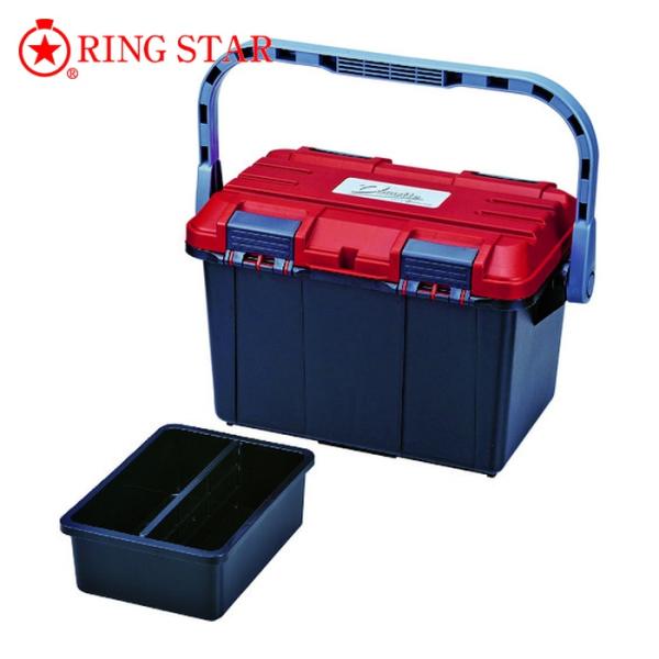 RING STAR 樹脂製工具箱|特長:座っても踏み台としても使用可能な頑丈設計で、重たい荷物を入れても安心です。 両開きで出し入れがしやすいです。 フタを取り外せば便利なバスケットとして使用可能です。
