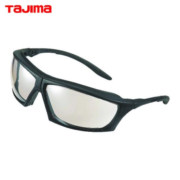 タジマ 二眼型保護メガネ(フレームタイプ)|特長:ハードな現場から普段使いまでできるサングラスです。 クッションモールドによる高い密着感で粉塵が入りにくいです。 紫外線を99。