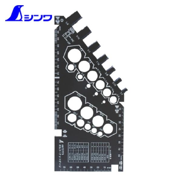 シンワ 角度ゲージ|特長:当てたり差したりするだけで、簡単にボルト・ナットのサイズを確認する事ができます。 インチ・メートル換算表付です。