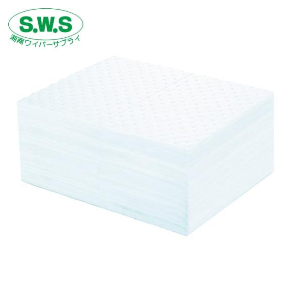 SWS 吸収材(シートタイプ)|特長:重層構造に圧着されたポリプロピレンシートが優れた吸収性と高い保有性で吸収した油を保持します。 中央にミシン目が入っているので半分にカットして使用も可能です。 部品や工具に付着した油の拭き取りにも最適です。