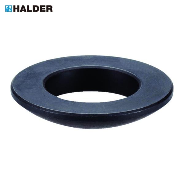 HALDER 座金|特長:円錐シートとの組み合わせで、ボルトと座面が垂直でない場合などに使います。 座面の角度を約3度まで補正します。
