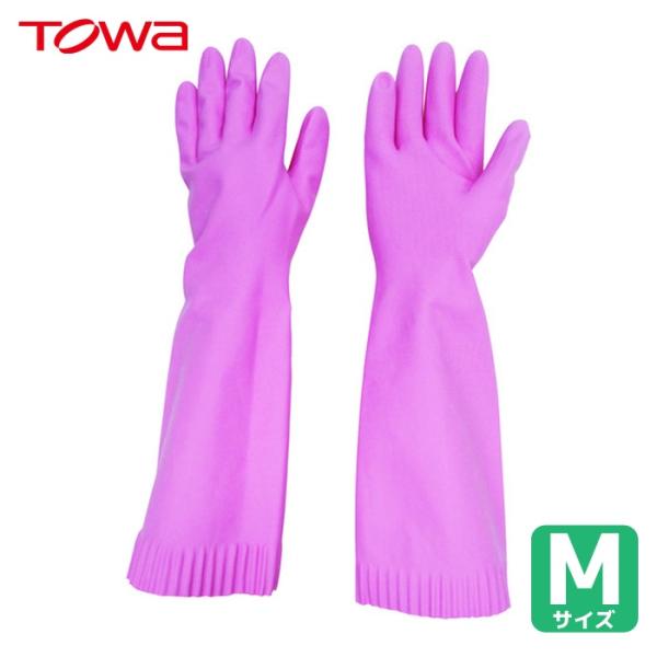 他サイト： 東和 トワロン 作業手袋 天然ゴム手袋 トワローブ天然ゴムあつ手ロング ピンク M (1双) 品番：215-P-M 爆買の商品画像