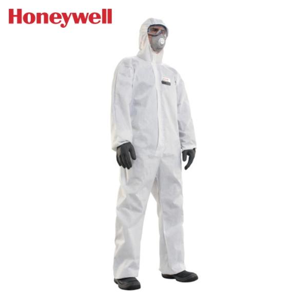 Honeywell 使い捨て保護服|特長:頭部にフィットする立体的な構造のフードです。 袖口や足首、ウエストゴムの締まりが液体や粉じんの付着を軽減します。