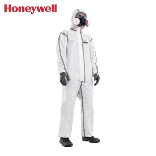 Honeywell 使い捨て保護服|特長:頭部にフィットする立体的な構造のフードです。 袖口や足首、ウエストゴムの締まりが液体や粉じんの付着を軽減します。 縫い目シール、シールフラップでバリア性を強化しています。