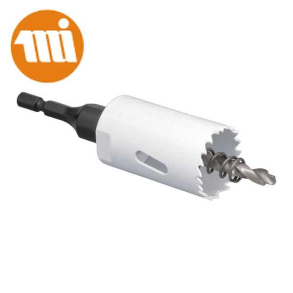 ミヤナガ ハイスホールソー|特長:刃厚1mmでスムーズな切れ味・段付きセンタードリルの採用により、操作性が向上・ストッパー部をなくし、貫通作業もスムーズに行えます(Φ17以上)。