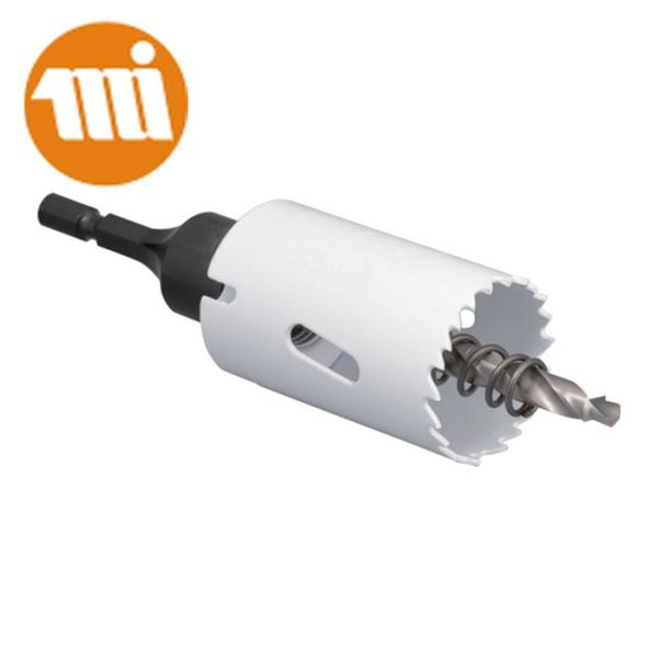 ミヤナガ ハイスホールソー|特長:刃厚1mmでスムーズな切れ味・段付きセンタードリルの採用により、操作性が向上・ストッパー部をなくし、貫通作業もスムーズに行えます(Φ17以上)。