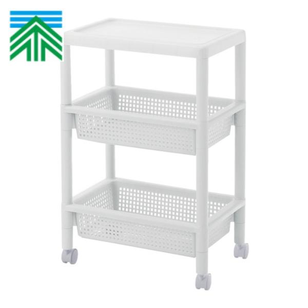 特長●丈夫でお手入れのしやすいプラスチック製ワゴンです。●フラット天板でキッチンサイドのちょい置きに便利です。●バスケット棚にはA4サイズが収納できます。●工具不要、簡単組み立て式です。用途●キッチンやデスクサイドの収納に。