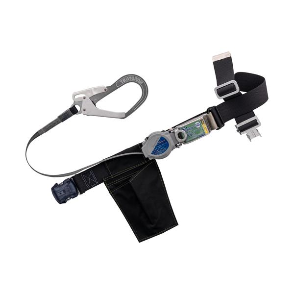 TSUYORON 胴ベルト型墜落制止用器具(巻取タイプ)ロック機構付き 2WAYリトライト 黒 Mサイズ 幅50MM*長さ1200MM ワンタッチバックル仕様 TB-TRL-OT593-BLK-M-BP