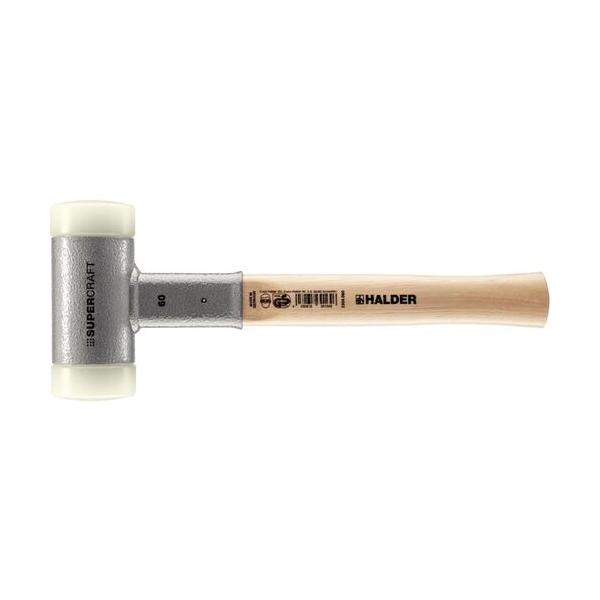 ＨＡＬＤＥＲ　ＳＵＰＥＲＣＲＡＦＴショックレス　無反動ハンマー　ヒッコリー製ハンドル付ナイロン（白）　頭径６０ｍｍ、全長３６０ｍｍ 3366.060