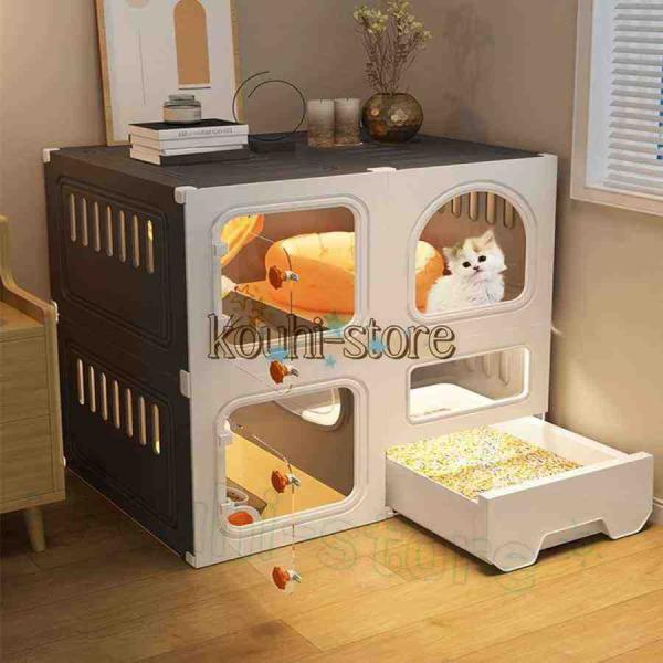 【奥行きが広いワイドタイプ-猫のケージ】三段構造で猫ちゃんものびのび！簡単組み立てできる三段キャットケージです。各パーツを自由に組立可能で、二段タイプ、三段タイプにもできます◎【簡単組立-キャットケージ】組み立て簡単。工具不要、パーツをはめ...