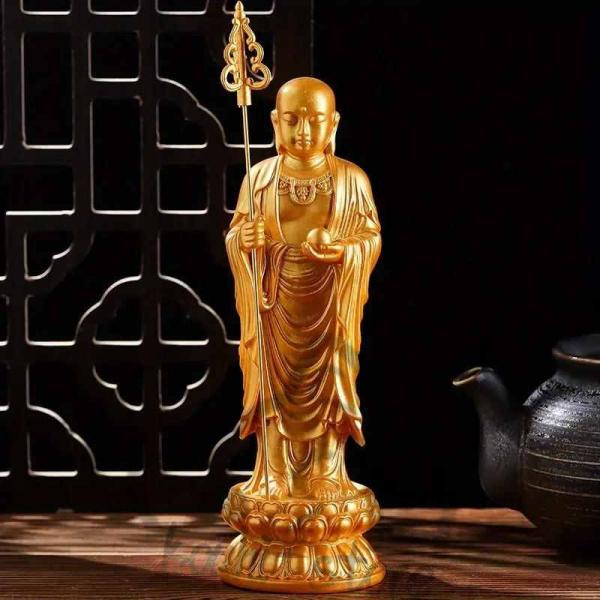 地蔵菩薩 仏 仏様 地蔵 置物 オブジェ 金 ゴールド 黄金 樹脂 運気 風水 開運 運 出世運 家庭運 家内安全 インテリア 玄関 リビング 贈り物 装飾品 工芸品