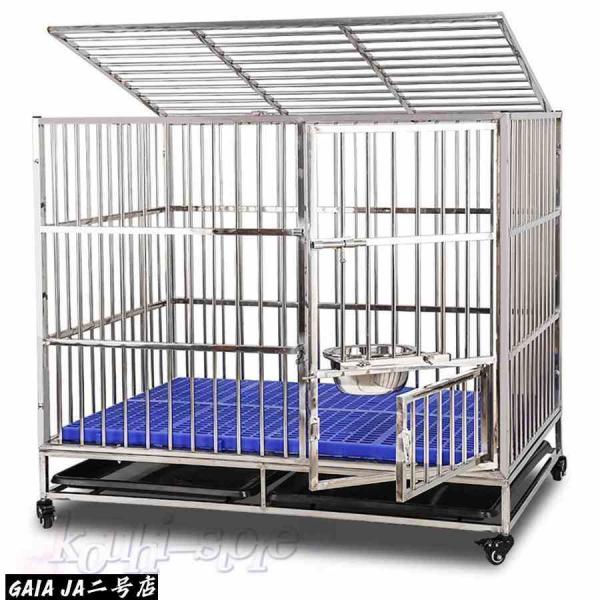 犬用ケージ あらゆる種類のペットの犬と猫に適したステンレス製の犬用ケージ、大型犬と犬用ケージ-110*72*95CM