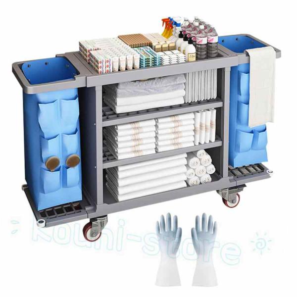 【頑丈で耐久性】：掃除カートは環境に優しいPP素材で設計されており、耐荷重が効果的に増加します。 掃除道具やゴミをいっぱい入れても、掃除カートが壊れたり変形したりすることはありません。【大容量清掃台車】：3層ブラケット設計により、輸送用のベ...