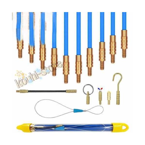 ケーブル索引具 通線ワイヤー Φ4mm 通線ロッド ジョイントライン 1m×10本 通線工具 先端アタッチメント付属